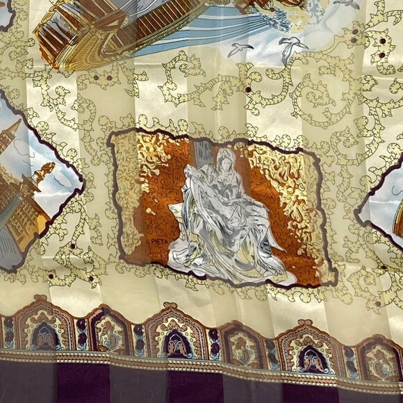 Purple and Gold 9 Scenes of Italy Scarf 40Sq - Picture 6 of 7